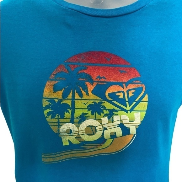 ROXY Sunset & Palm Trees Tee Shirt XL Skinny Fit - Picture 2 of 6